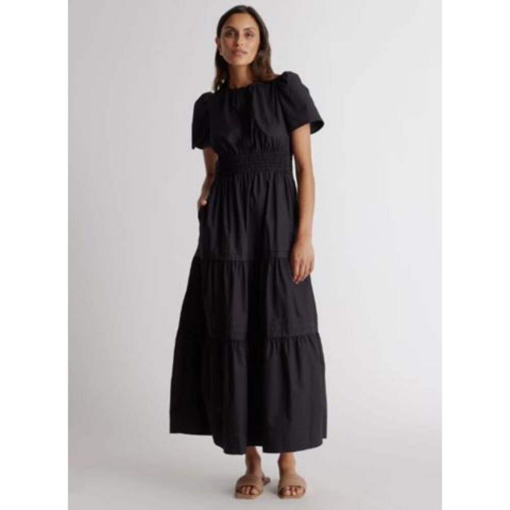 Quince 100% Organic Cotton Tiered Maxi Dress Black M